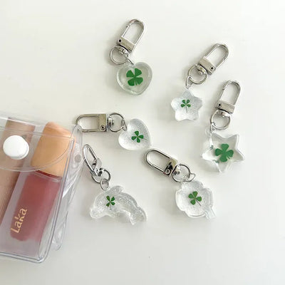 Glitter Four-Leaf Clover Keyring Transparent Acrylic Keyholder