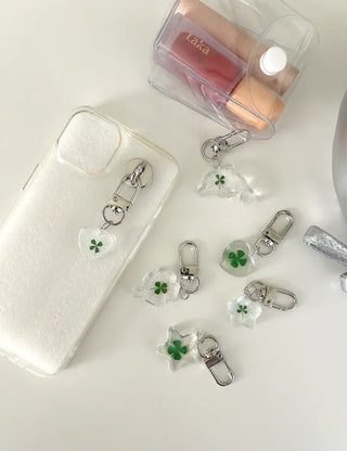 Glitter Four-Leaf Clover Keyring Transparent Acrylic Keyholder