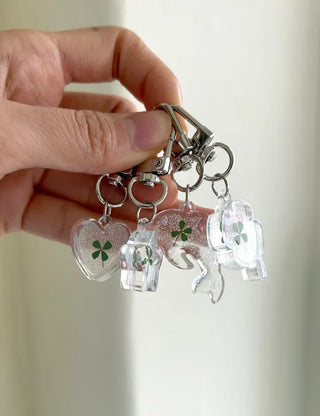 Glitter Four-Leaf Clover Keyring Transparent Acrylic Keyholder