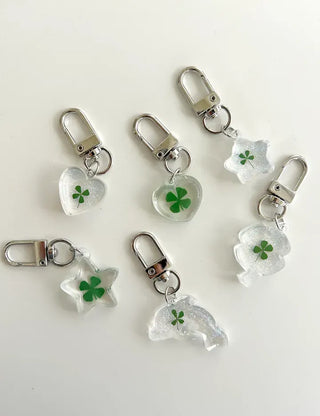 Glitter Four-Leaf Clover Keyring Transparent Acrylic Keyholder