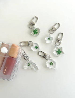 Glitter Four-Leaf Clover Keyring Transparent Acrylic Keyholder
