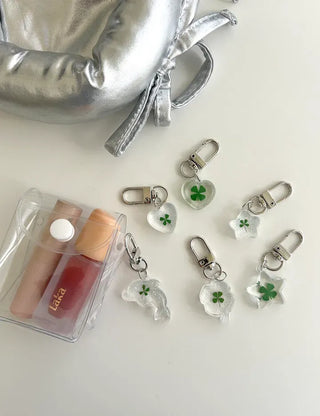 Glitter Four-Leaf Clover Keyring Transparent Acrylic Keyholder