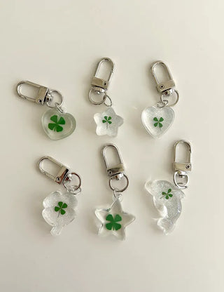Glitter Four-Leaf Clover Keyring Transparent Acrylic Keyholder