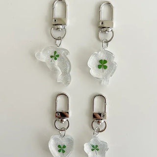 Glitter Four-Leaf Clover Keyring Transparent Acrylic Keyholder
