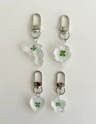 Glitter Four-Leaf Clover Keyring Transparent Acrylic Keyholder
