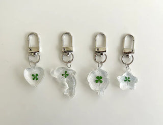 Glitter Four-Leaf Clover Keyring Transparent Acrylic Keyholder
