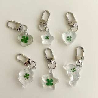 Glitter Four-Leaf Clover Keyring Transparent Acrylic Keyholder