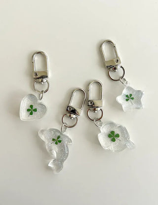 Glitter Four-Leaf Clover Keyring Transparent Acrylic Keyholder