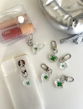 Glitter Four-Leaf Clover Keyring Transparent Acrylic Keyholder