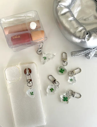 Glitter Four-Leaf Clover Keyring Transparent Acrylic Keyholder