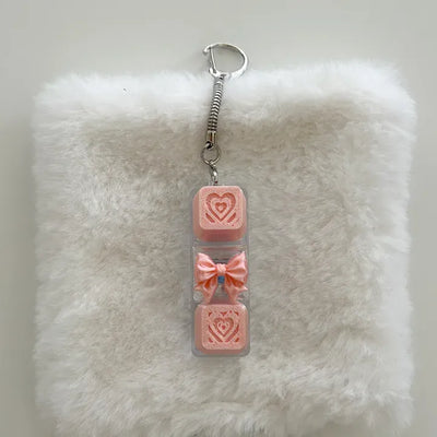 Lovely Keycap Keyring LED Ribbon Pink Heart Keyholder Bag Charm