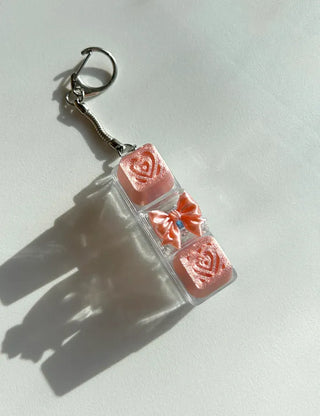 Lovely Keycap Keyring LED Ribbon Pink Heart Keyholder Bag Charm