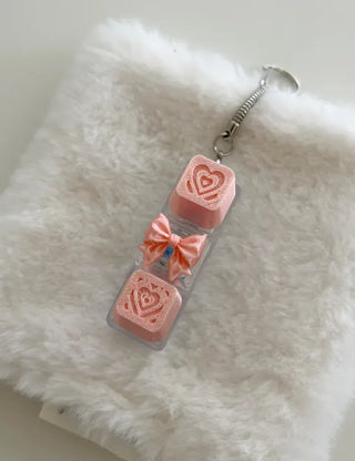 Lovely Keycap Keyring LED Ribbon Pink Heart Keyholder Bag Charm