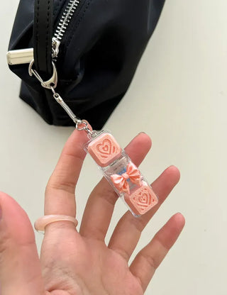 Lovely Keycap Keyring LED Ribbon Pink Heart Keyholder Bag Charm