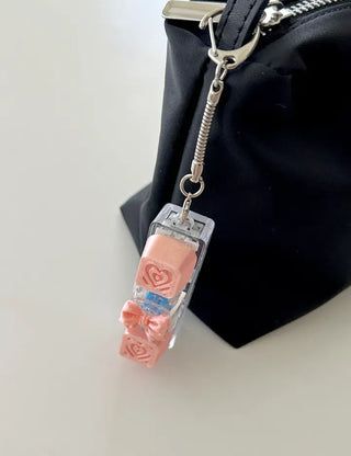 Lovely Keycap Keyring LED Ribbon Pink Heart Keyholder Bag Charm