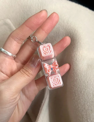 Lovely Keycap Keyring LED Ribbon Pink Heart Keyholder Bag Charm