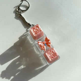 Lovely Keycap Keyring LED Ribbon Pink Heart Keyholder Bag Charm