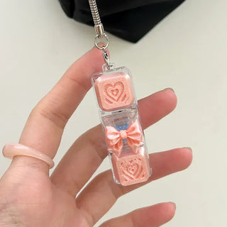 Lovely Keycap Keyring LED Ribbon Pink Heart Keyholder Bag Charm