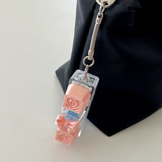 Lovely Keycap Keyring LED Ribbon Pink Heart Keyholder Bag Charm