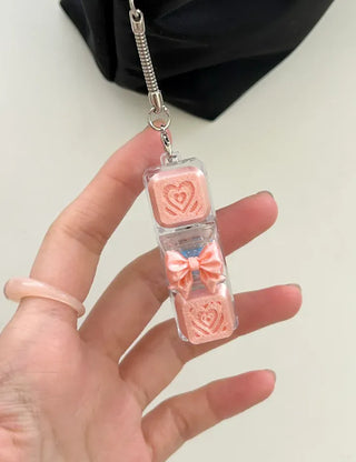 Lovely Keycap Keyring LED Ribbon Pink Heart Keyholder Bag Charm