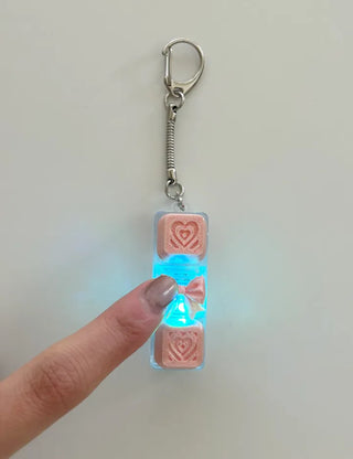 Lovely Keycap Keyring LED Ribbon Pink Heart Keyholder Bag Charm