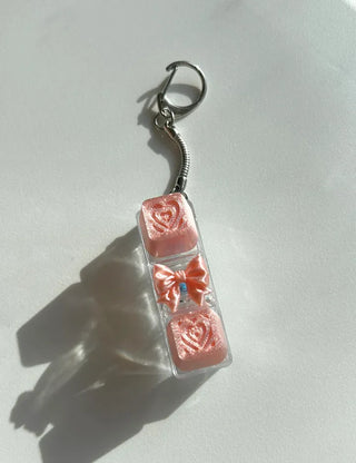 Lovely Keycap Keyring LED Ribbon Pink Heart Keyholder Bag Charm