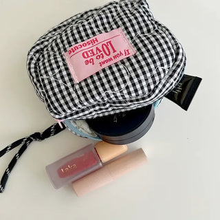Heart Quilted Pouch Check Fabric Mini Big