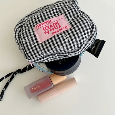 Heart Quilted Pouch Check Fabric Mini Big