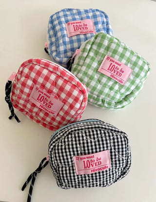Heart Quilted Pouch Check Fabric Mini Big