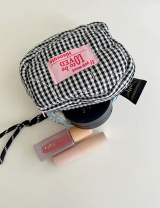Heart Quilted Pouch Check Fabric Mini Big
