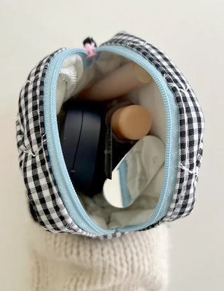 Heart Quilted Pouch Check Fabric Mini Big