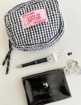 Heart Quilted Pouch Check Fabric Mini Big