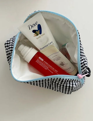 Heart Quilted Pouch Check Fabric Mini Big