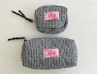 Heart Quilted Pouch Check Fabric Mini Big