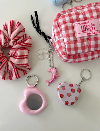 Heart Quilted Pouch Check Fabric Mini Big
