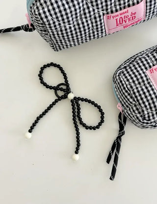 Heart Quilted Pouch Check Fabric Mini Big