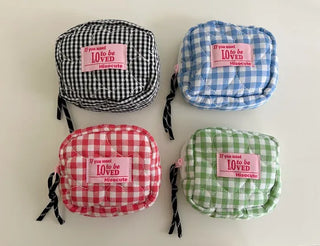 Heart Quilted Pouch Check Fabric Mini Big