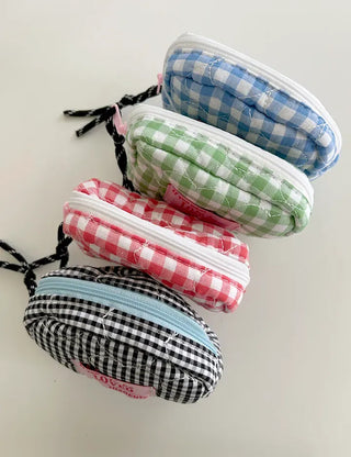 Heart Quilted Pouch Check Fabric Mini Big