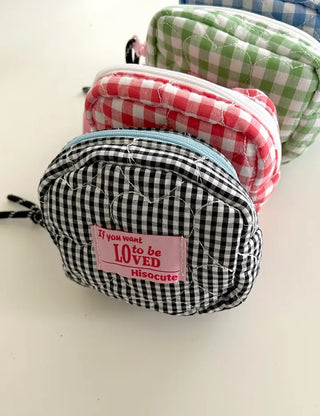 Heart Quilted Pouch Check Fabric Mini Big