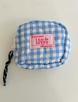 Heart Quilted Pouch Check Fabric Mini Big