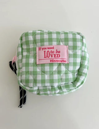 Heart Quilted Pouch Check Fabric Mini Big