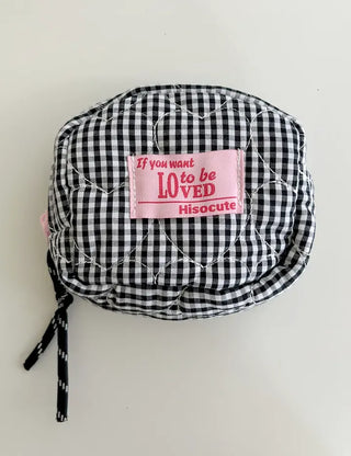 Heart Quilted Pouch Check Fabric Mini Big