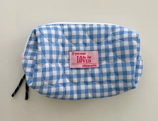 Heart Quilted Pouch Check Fabric Mini Big