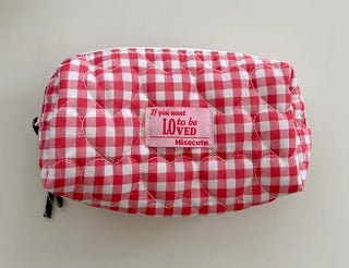 Heart Quilted Pouch Check Fabric Mini Big