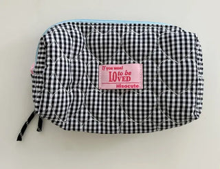 Heart Quilted Pouch Check Fabric Mini Big