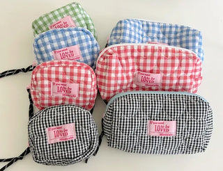 Heart Quilted Pouch Check Fabric Mini Big