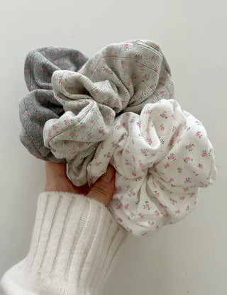 Pink rose scrunchie hair tie ribbed scrunchie band scrunchie
