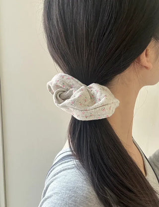 Pink rose scrunchie hair tie ribbed scrunchie band scrunchie