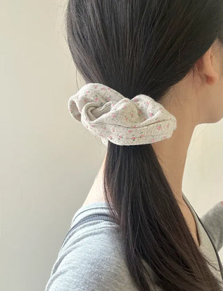 Pink rose scrunchie hair tie ribbed scrunchie band scrunchie