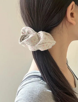 Pink rose scrunchie hair tie ribbed scrunchie band scrunchie